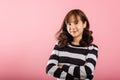 Asian happy portrait beautiful cute young woman smiling confidence with arms crossed