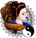 asian head woman Geisha vector illustration design
