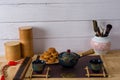 Asian herb tea on an a wooden table Royalty Free Stock Photo