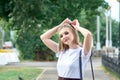 asian high school girl on a walk.