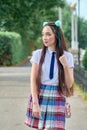 asian high school girl on a walk.