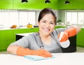 Asian housekeeper cleaning on table Royalty Free Stock Photo