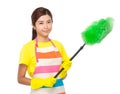 Asian housewife clean up with duster