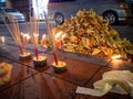 Asian Hungry Ghost day, paper money burning at bone fire, Buddhist and Taoist festival