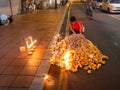 Asian Hungry Ghost day, paper money burning at bone fire, Buddhist and Taoist festival