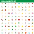 100 asian icons set, cartoon style Royalty Free Stock Photo