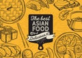Asian illustrations - sushi, dim sum, noodle, gyoza for chinese restaurant. Royalty Free Stock Photo