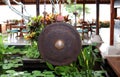 Asian indonesian gong at a restaurant in Bali, unique instrument
