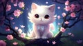 an asian inspired white cute cat with cherry blossom, ai generated image