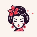 Asian Japanese Fashion girl with red flowers in her hair. Vector illustration Royalty Free Stock Photo