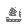 Asian Junk boat, Hong Kong ship grey icon. Royalty Free Stock Photo