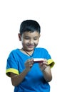 Asian kid smile receive Christmas gift Royalty Free Stock Photo