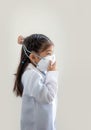 Asian kids with air polution protect mask process