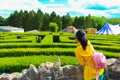 Asian kids having fun Leeds Castle maze United Kingdom