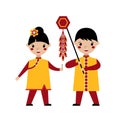 Asian kids playing with firecrackers Royalty Free Stock Photo