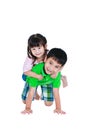 Asian kindly brother hugging his sister smiling happy together, Royalty Free Stock Photo