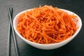 Asian korean carrot salad with spices and garlic.