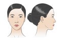 Asian korean women portrait three dimension angles. Vector illustration