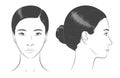 Asian korean women portrait two dimension angles. Vector illustration Royalty Free Stock Photo