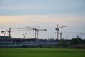 Asian labor people and thai labour worker use machine and heavy machinery working builder railway track electric skytrain at