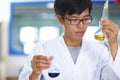 Asian Laboratory scientist working at lab with test tubes Royalty Free Stock Photo