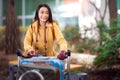 Asian lady carry travel bag in international airport