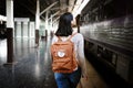 Asian Lady Traveler Backpack City Concept