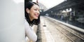 Asian Lady Traveling Commute Train Concept Royalty Free Stock Photo