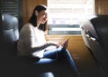 Asian Lady Traveling Commute Train Concept Royalty Free Stock Photo