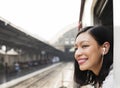 Asian Lady Traveling Commute Train Concept Royalty Free Stock Photo