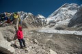 Asian lady trekker summit everest base camp ,nepal.travel concept