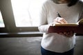 Asian Lady Writing Notebook Diary Concept Royalty Free Stock Photo