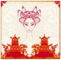 Asian Landscape and beautiful geisha Royalty Free Stock Photo
