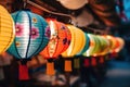 Asian lanterns festival at night. Generative AI