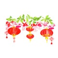 Asian lanterns and fuchsia vector design banner