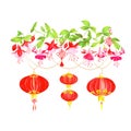 Asian lanterns and fuchsia vector design element