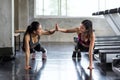 Asian LGBT or friends sit up in gym