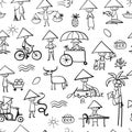 Asian lifestyle people, seamless pattern for your design Royalty Free Stock Photo