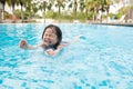 Asian little baby girl in swimming pool