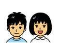 Asian little boy and girl, smiling, vector
