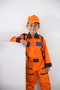 Asian little boy with technician, engineer or astronaut uniform