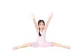 Asian little child girl dancer ballet ballerina stretching isolated on white background. Beautiful children in pink tutu skirt Royalty Free Stock Photo