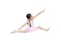 Asian little child girl dancer ballet ballerina stretching isolated on white background. Beautiful children in pink tutu skirt Royalty Free Stock Photo