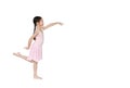 Asian little child girl dancer ballet ballerina stretching isolated on white background with copy space. Beautiful children in Royalty Free Stock Photo