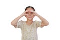 Asian little child girl looking through imaginary binocular isolated on white background with clipping path