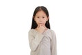 Asian little child girl sucking finger in his mouth isolated on white background Royalty Free Stock Photo