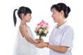 Asian Little Chinese Girl celebrating mother`s day with her mom Royalty Free Stock Photo