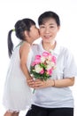 Asian Little Chinese Girl celebrating mother`s day with her mom Royalty Free Stock Photo