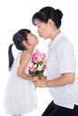 Asian Little Chinese Girl celebrating mother`s day with her mom Royalty Free Stock Photo