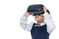 Asian little Chinese girl experiencing virtual reality via VR go